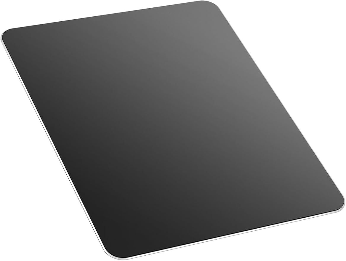 Vaydeer Hard Metal Aluminum Mouse Pad Clear Modern Smooth Magic Ultra Thin Double Side Design Mouse Mat Waterproof Fast and Accurate Control Compatible for Gaming and Office, Black, 11.81X9.45 Inch