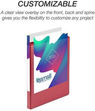 Samsill 4 Pack Durable 0.5 Inch 3 Ring Binders, Round Ring, Clear View Cover for Presentations, Red