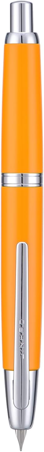 Jinhao 10 Press Fountain Pen with Box, Orange Retractable Extra Fine Nib with Ink Converter Set (Silver Clip)