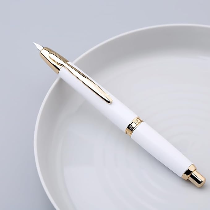 erofa Majohn A1 Press Fountain Pen Fine Nib with Box, Retractable White Metal Ink Pen with Converter Writing Set (Golden Clip Version)