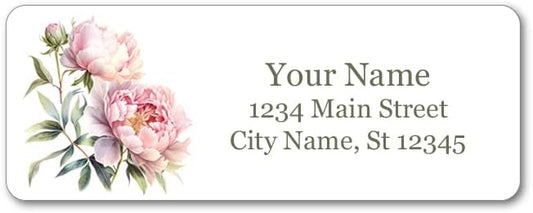 Personalized Return Address Labels - Delicate Peonies - 60-1000 Custom Self-Adhesive Stickers