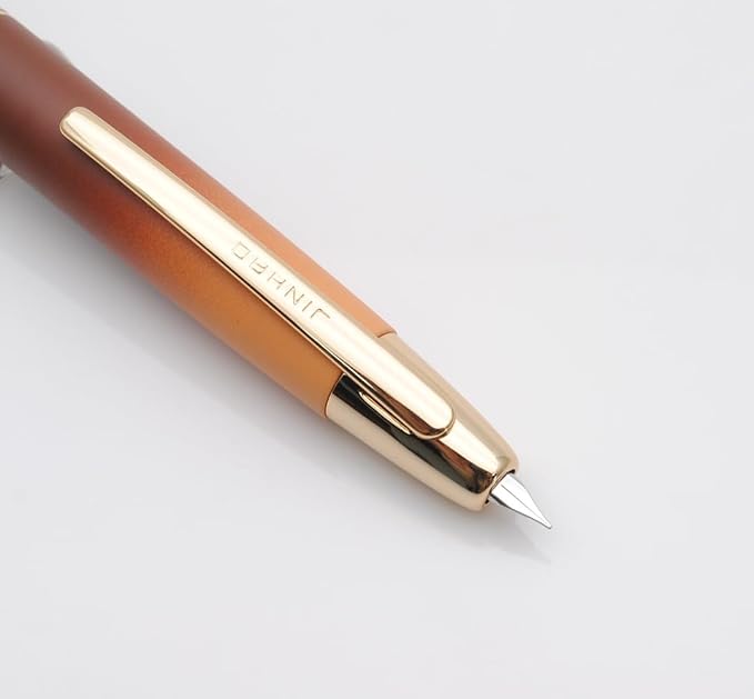 JINHAO 10 Press Fountain Pen, Retractable Metal Pen with Ink Converter (EF Nib 0.38mm, Gradient Coffee)