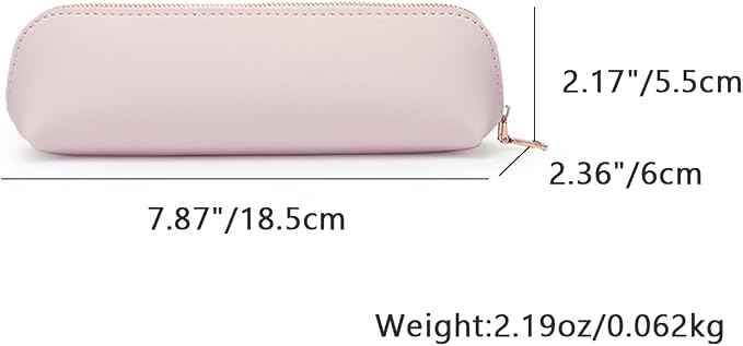Pencil Case Small Pencil Pouch Slim (Pink, Faux Leather)