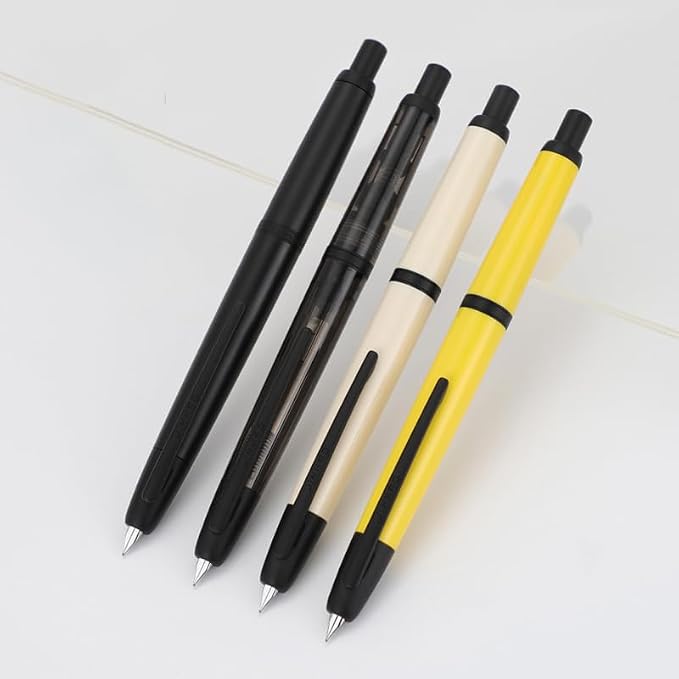 Jinhao 20 Press Fountain Pen, Ivory White Retractable Medium Nib with Ink Converter Set (Black Clip)