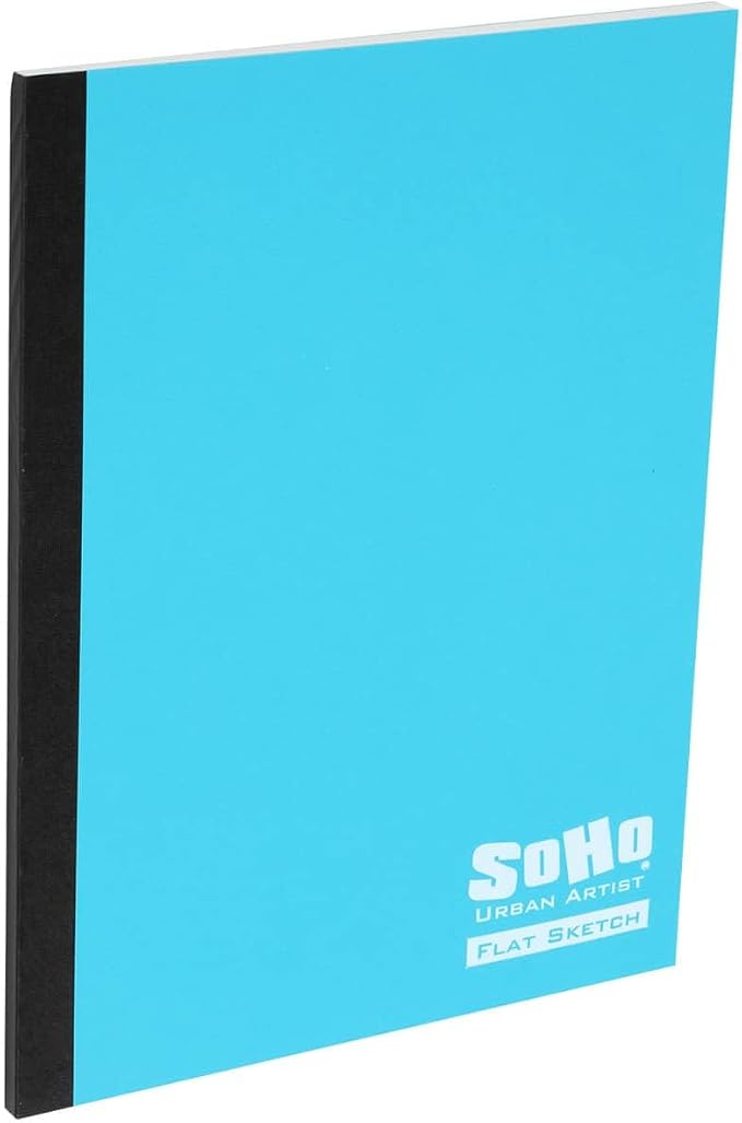 SoHo Urban Artist Tape Bound Lay Flat Sketch Book, Blue Cover, 6x8 30 Sheets, Smooth Mixed Media Sketchbook, 71lb. (106 GSM) Paper Travel Art Journal, Customizable Soft Cover