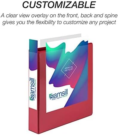 Samsill 4 Pack Durable 1.5 Inch 3 Ring Binders, Round Ring, Clear View Cover for Presentations, Red