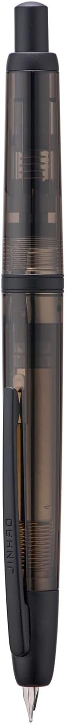 Jinhao 20 Press Fountain Pen, Transparent Black Retractable Fine Nib with Ink Converter Set (Black Clip)