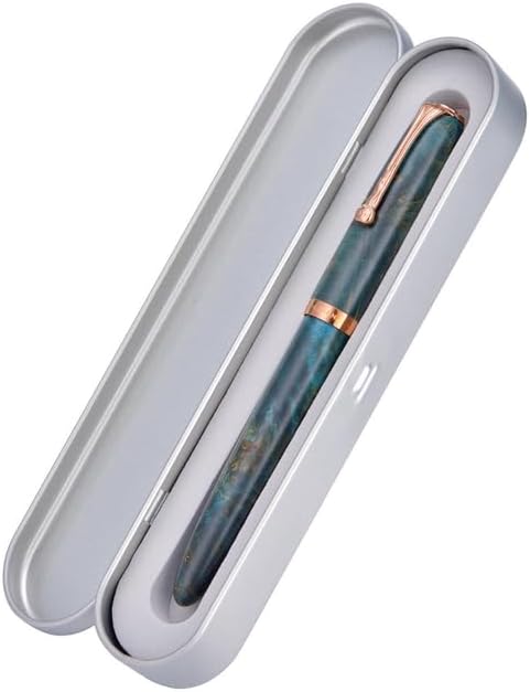 HONG DIAN A10 Stabilized Wood Fountain Pen, Extra Fine Nib Chinese Knot Carving Handcraft Pen with Magnetic Cap and Metal Case Set (Galaxy Blue)