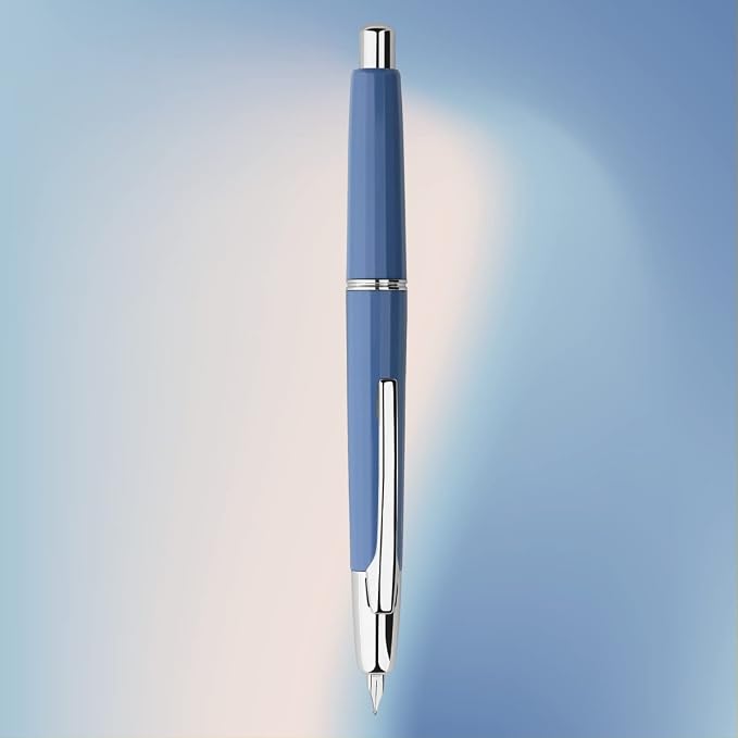 erofa Majohn A2 Press Fountain Pen Extra Fine Nib with Box, Retractable Blue Resin Ink Pen with Converter Writing Pen Set (Silver Clip Version