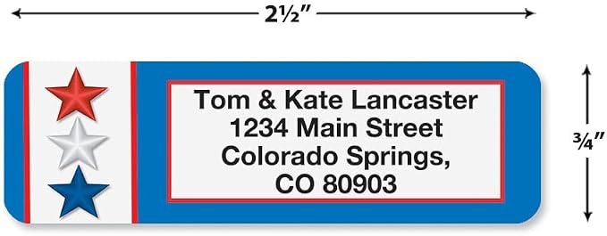 Colorful Images Star Spangled Patriotic Rolled Personalized Return Address Mailing Labels with Dispenser, Customize with Name & Shipping Address, 250 ¾” x 2½” Self Adhesive, Easy Peel Label Roll