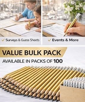 TH Golf 100pcs Golf Pencils, 4 Inch Mini Half Pencils with Eraser Sharpened Wood Mini Round for Schools Wedding Toddlers Home Corporate Multiple Colours (Gold)