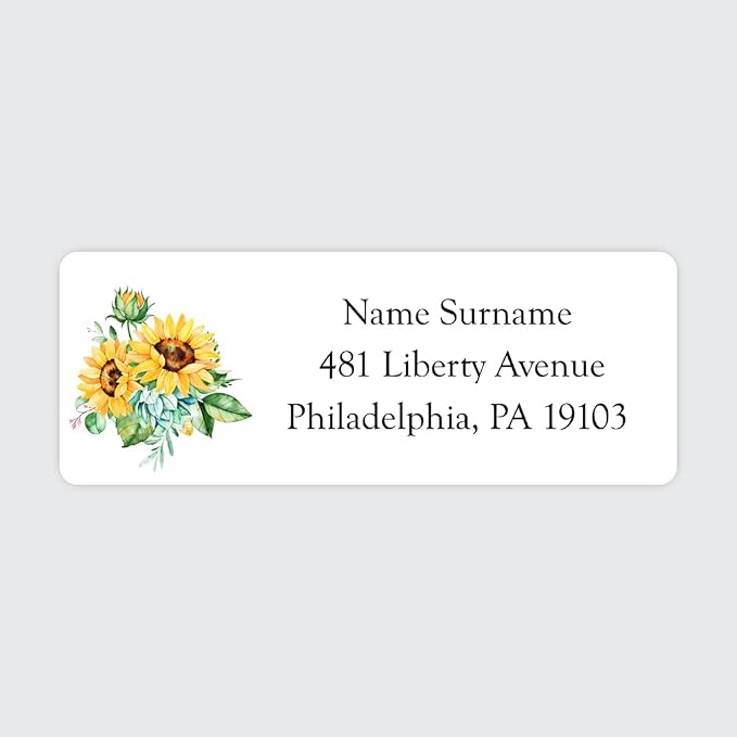 Dotty about Paper Personalized Watercolour Sunflowers - Return Address Labels x 100