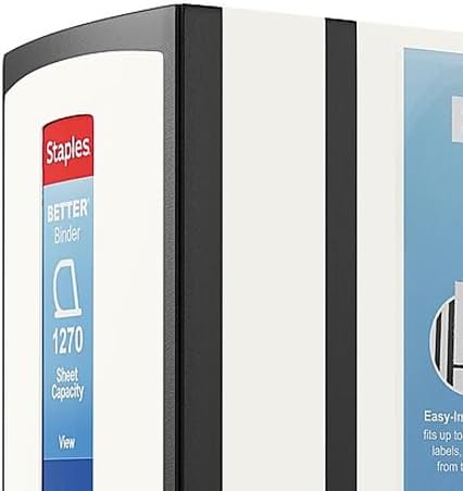 Staples Better Binder, 5" Extra‑Capacity Heavy‑Duty D‑Ring Binder, White, Reinforced Spine, Holds 1,050 Sheets, High‑Capacity Organizer for Office & Records, 2‑Pack