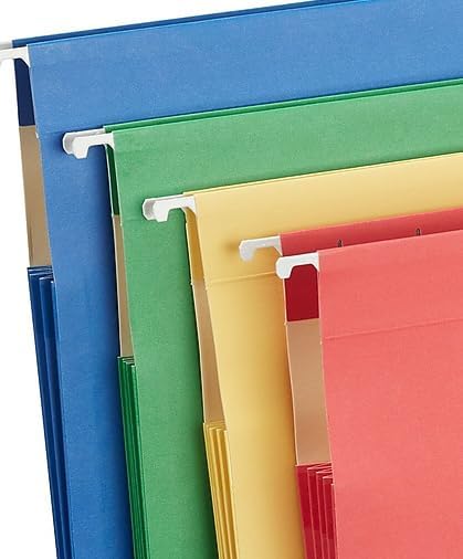 Staples Hanging File Folders, Letter Size, 3.5‑Inch Expansion, 5‑Tab Assorted Colors, Heavy‑Duty Design – 12/Carton