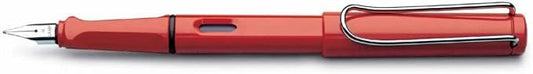 Lamy Safari Fountain Pen (M) Hot Red & 5 Black Ink Cartridges