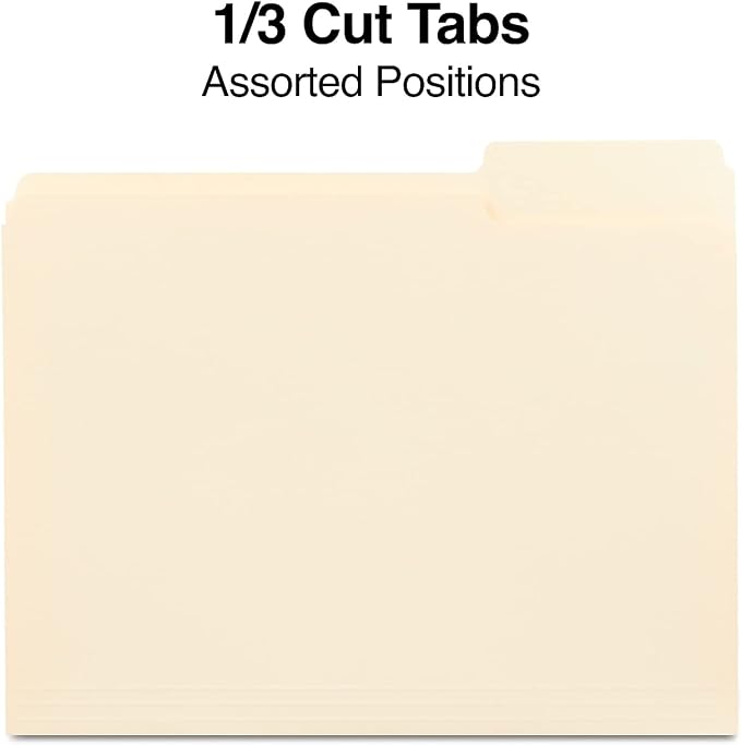 Staples File Folder, Letter Size, Manila, 1/3‑Cut Tab, Durable Paper Stock, 200/Carton