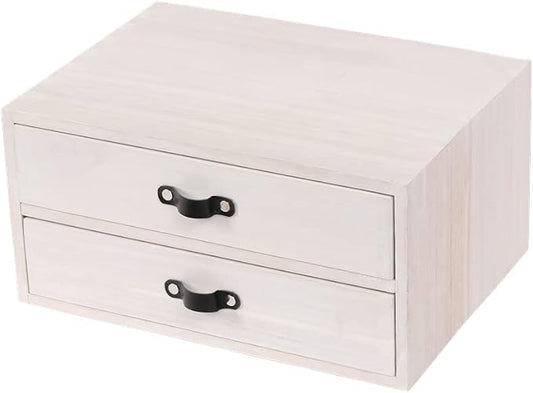 DDYURI Desk Organizer Drawers for Office Supplies Kitchen Storage - Wood Makeup Organizer Box/Countertop Drawers Chest for Dresser Wooden Cabinet Printer Stand Machine Shelf White (FAX2C-WH）