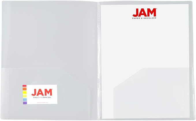 JAM PAPER Heavy Duty Plastic Multi Pocket Folders - 4 Pocket Organizer - Clear - 2/Pack