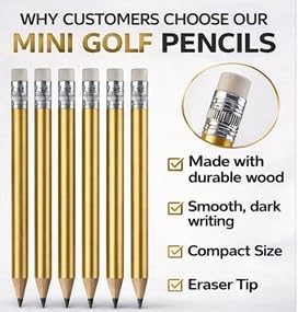 TH Golf 100pcs Golf Pencils, 4 Inch Mini Half Pencils with Eraser Sharpened Wood Mini Round for Schools Wedding Toddlers Home Corporate Multiple Colours (Gold)