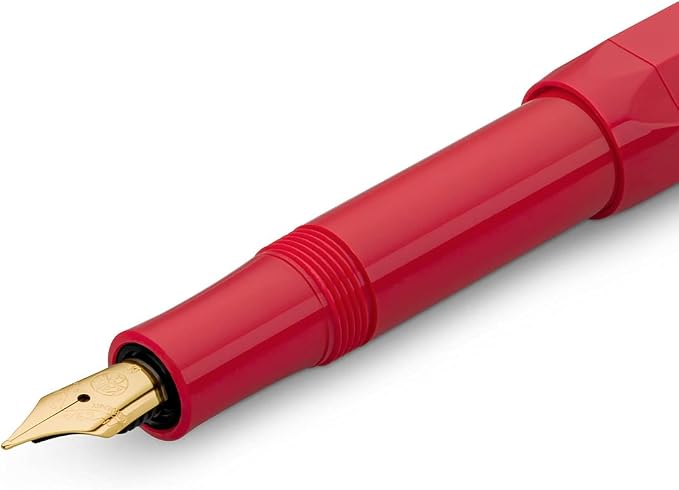 Kaweco CLASSIC SPORT Fountain Pen Red with 23 Carat Gold-Plated Steel Nib and Iridium Tip for Ink Cartridges I Sport Fountain Pen 13 cm I Nib: B (Broad)