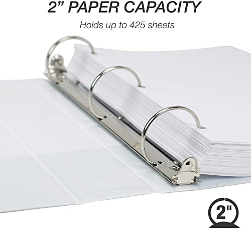 Samsill 2 Inch 3 Ring Binders, Economy Round Ring, Clear View Cover, 425 Sheet Capacity - for School, Home, Office - White, 12 Pack