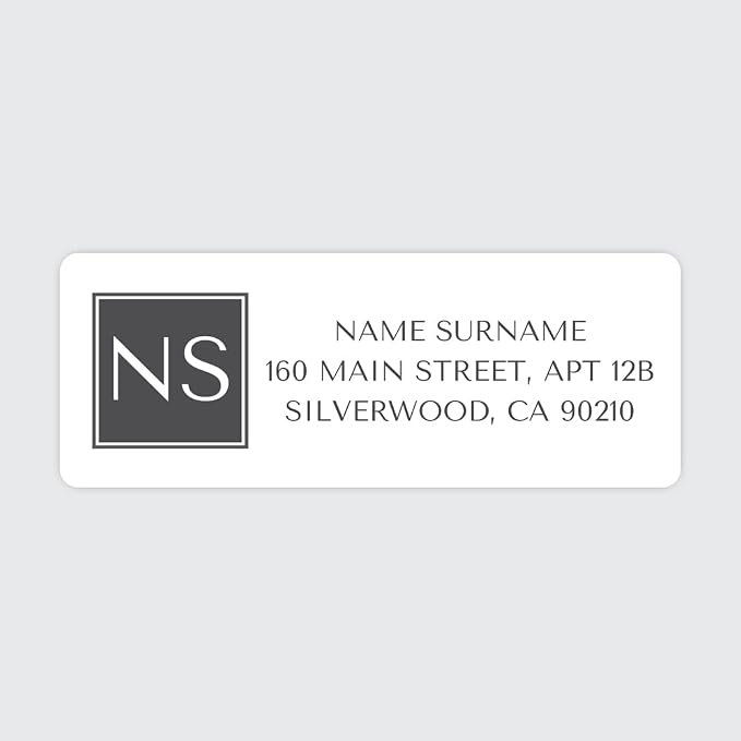 Personalized Return Address Labels – Grey Square Monogram Design, Custom Name & Address, Peel & Stick Mailing Labels, 100 Count (1" x 2⅝") by Dotty About Paper