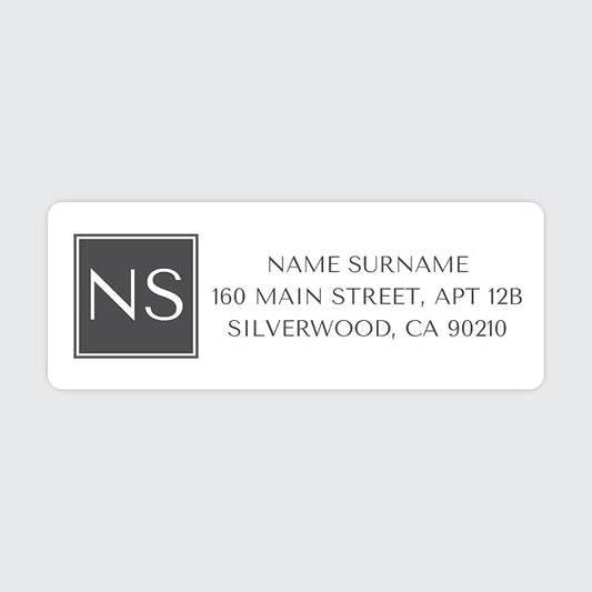 Personalized Return Address Labels – Grey Square Monogram Design, Custom Name & Address, Peel & Stick Mailing Labels, 100 Count (1" x 2⅝") by Dotty About Paper