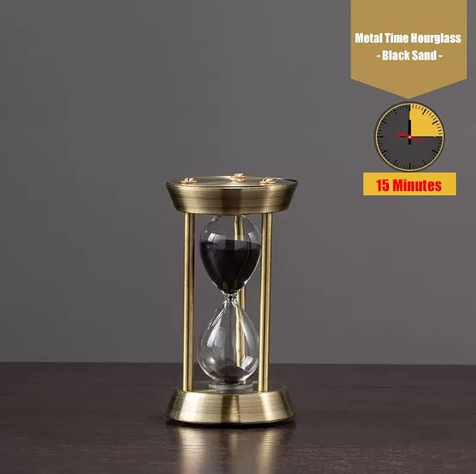 Hourglass Timer, 15 Minutes Hourglass Timer, Embossed White Sand Metal Glass Hourglass Timer, Used for Vintage Home Decoration, Office Decoration, Kitchen Wedding Gifts (F)