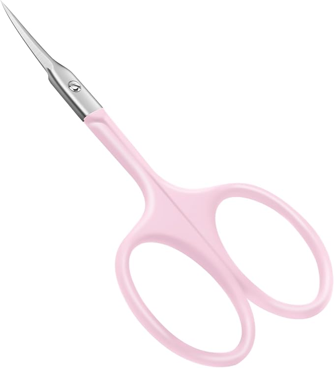 CGBE Cuticle Scissors, Extra Fine Curved Eyebrow Scissors, Pink | Stainless Steel, Round Handle, Precise Pointed Tip, Hangnail And Dry Skin Trimming, Russian Manicure Care