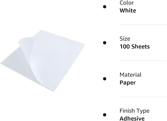 L LIKED 50 Full Sheet Self Adhesive Sticker Paper 8.5 x 11 Inches, Address Labels for Laser & Inkjet Printing (50 Sheets)