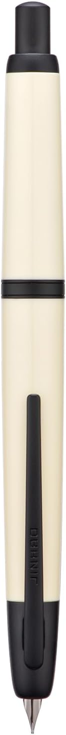 Jinhao 20 Press Fountain Pen, Ivory White Retractable Medium Nib with Ink Converter Set (Black Clip)
