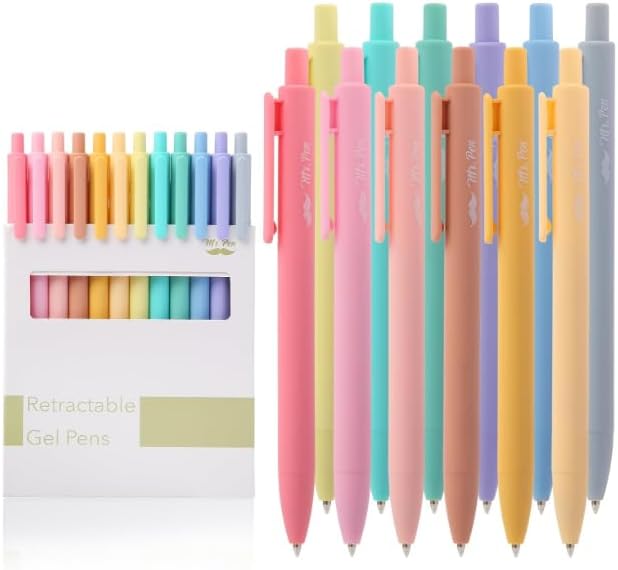 Mr. Pen- Retractable Gel Pens, 12 Pack, Assorted Colors Ink | Fine Point 0.7mm, Fast Dry, Smooth Writing, Cute Pens for Drawing, Writing Planner and School Supplies