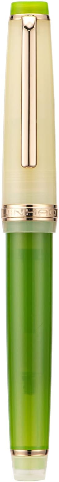 Jinhao 82 Acrylic Fountain Pen, Iridium Medium Nib with Ink Converter, Macaron Grass Green Contrast Color Classic Design Smooth Writing Pen (Gold Trim)
