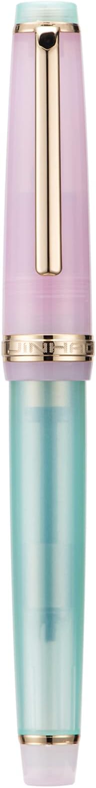 Jinhao 82 Acrylic Fountain Pen, Iridium Fine Nib with Ink Converter, Morandi Lake Blue Contrast Color Classic Design Smooth Writing Pen (Gold Trim)