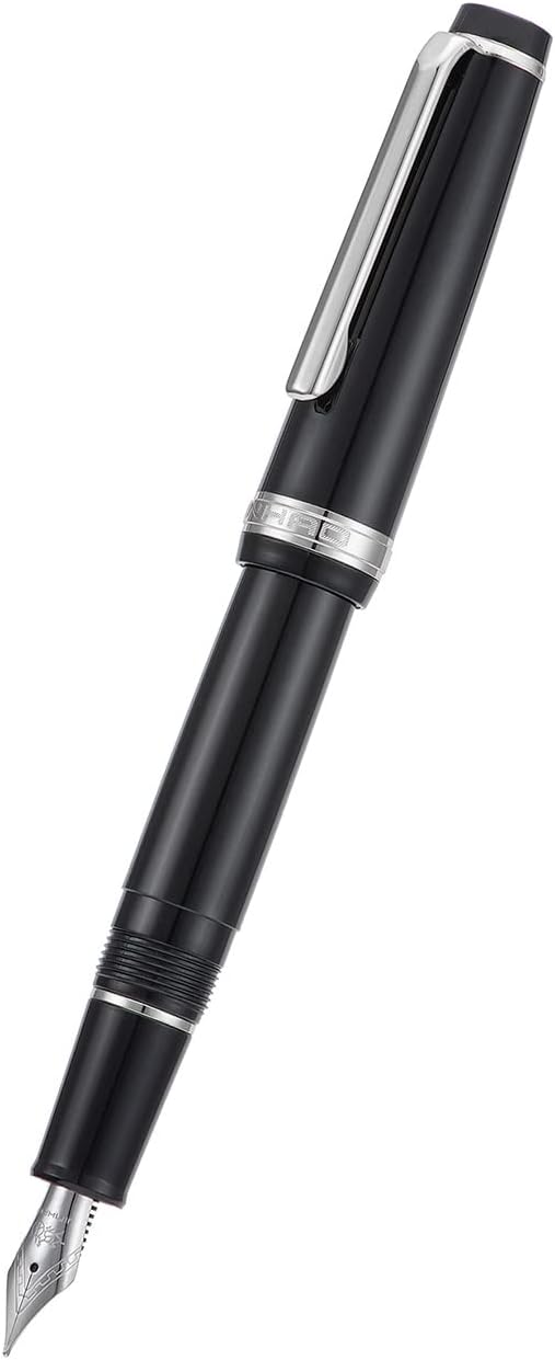 Jinhao 82 Black Acrylic Fountain Pen, Iridium Fine Nib Classic Design Smooth Writing Pen with Ink Converter (Silver Trim)