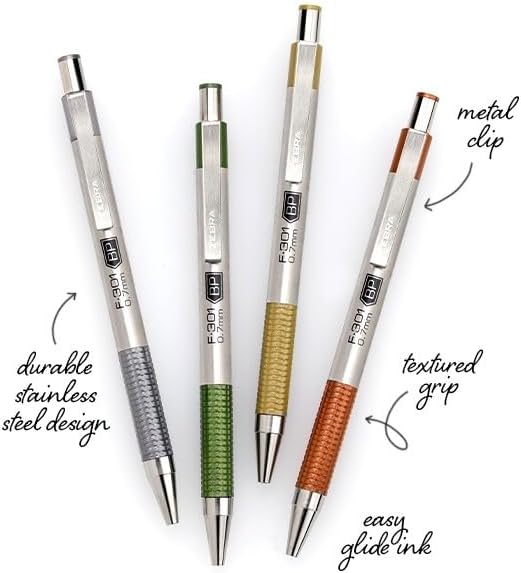 Zebra Pen F-301 Signature Series Ballpoint Pen, Black, 0.7mm, 4-Pk (27304)