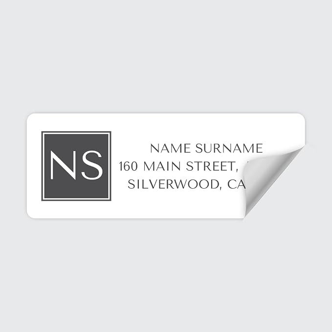 Personalized Return Address Labels – Grey Square Monogram Design, Custom Name & Address, Peel & Stick Mailing Labels, 100 Count (1" x 2⅝") by Dotty About Paper