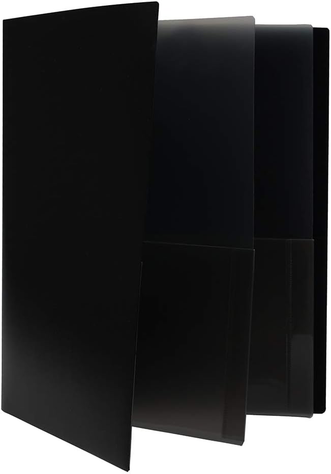 JAM PAPER Heavy Duty Plastic Multi Pocket Folders - 6 Pocket Organizer - Black - 2/Pack