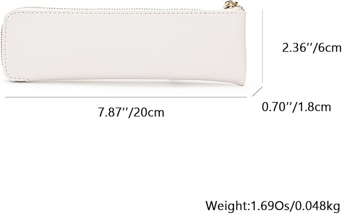 Faux Leather Pencil Case Slim Pencil Pouch Durable Zipper Stationery Bag Small Travel Use（Beige/FL）
