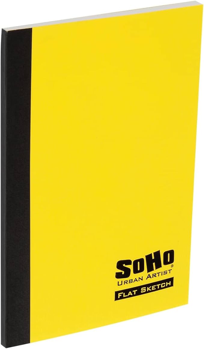 SoHo Urban Artist Tape Bound Lay Flat Sketch Book, Yellow Cover, 4x6 4 Pack, 30 Sheets Each (120 Total), Smooth Mixed Media Sketchbook, 71lb. (106 GSM) Paper Travel Art Journal, Soft Cover