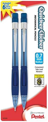 Pentel Quicker Clicker Mechanical Pencil, (0.7mm), Transparent Blue Barrel, Pack of 2 (PD347BP2-K6)