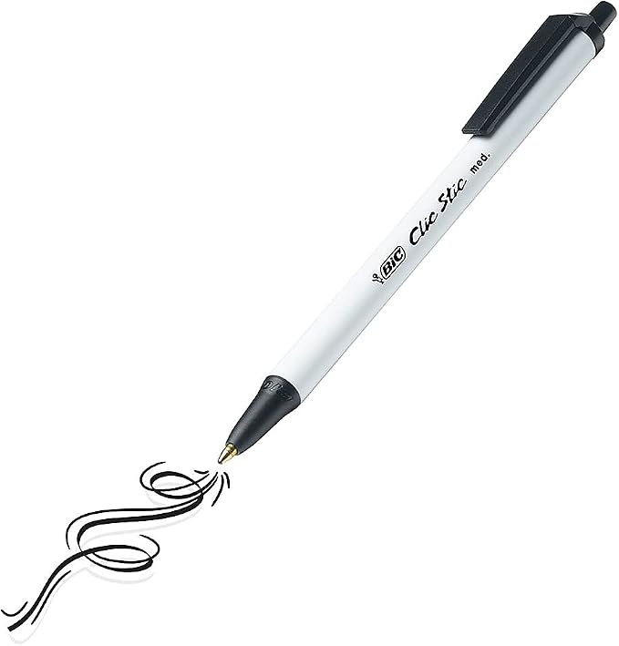 BIC Clic Stic Black Retractable Ballpoint Pens, Medium Point (1.0 mm), School Supplies for Students and Teachers, 24-Count Pack in Black