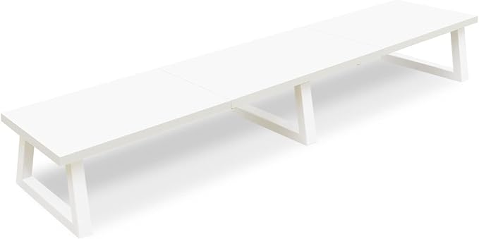 TEAMIX 42 inch Dual Monitor Riser White, Desk Organizer Stand for TV Laptop | Extra Long Stand Riser for 2 Monitors, Wood & Steel TV Riser, Holds 300lbs, Keyboard & PS5 Storage, For Home Office & Gaming