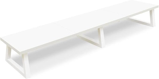 TEAMIX 42 inch Dual Monitor Riser White, Desk Organizer Stand for TV Laptop | Extra Long Stand Riser for 2 Monitors, Wood & Steel TV Riser, Holds 300lbs, Keyboard & PS5 Storage, For Home Office & Gaming