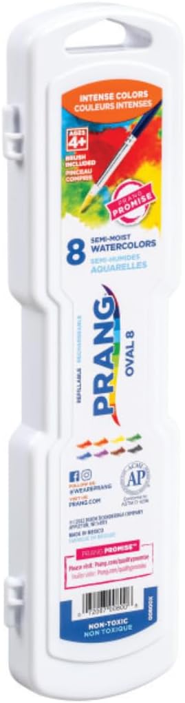Prang Semi-Moist Watercolors 8-Color Oval Pan Set, Pack of 6 | Refillable, Wax-Free Pigments, Mixing Tray in Lid, Size 6 Paintbrush Included