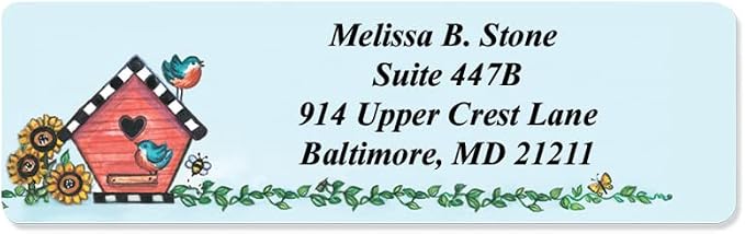 Birdhouse Designer Rolled Address Labels with Elegant Plastic Dispenser