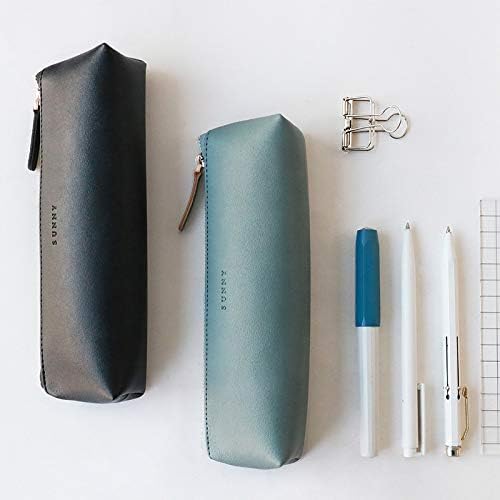 Doraking pen Case Cosmetic Makeup bag, stationery pouch PU Leather Small Pencil Pouch Students Zipper Bag for Pens, Pencils, Markers (Dark Green)
