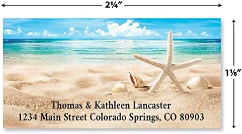 Summer Sea Star Tropical Beach Personalized Deluxe Address Labels - Set of 144, Self-Adhesive, Flat-Sheet Rectangle Labels, by Colorful Images