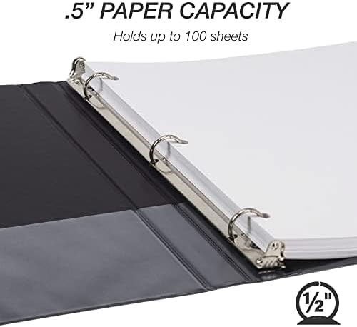Samsill 0.5 Inch 3 Ring Binders, Economy Round Ring, Clear View Cover, 100 Sheet Capacity - for School, Home, Office - Black, 4 Pack