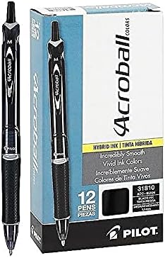 Pilot Acroball Colors Advanced Ink Refillable & Retractable Pens, Ball Point Pens, Medium Point, Black Ink, 1.0mm, 12-Count